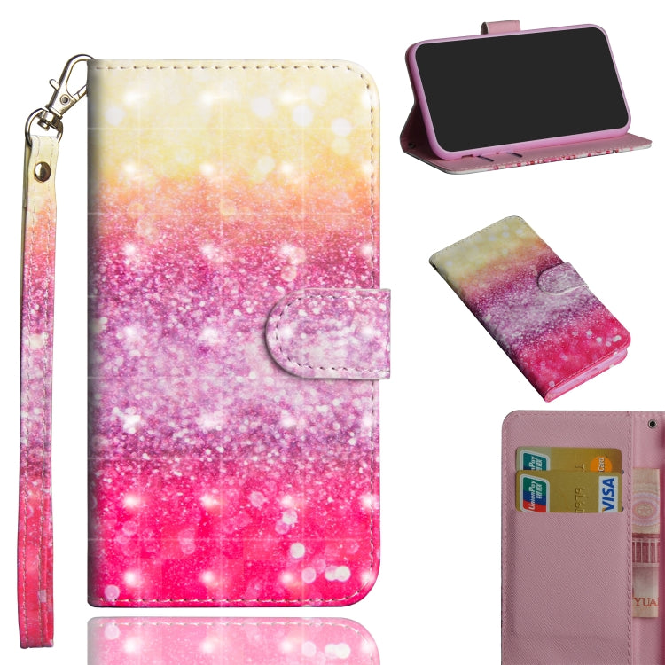 Glitter gradient flower flip phone wallet case with card slots, wrist strap, and kickstand cover