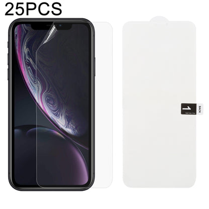 25-piece hydrogel front screen protector film set on smartphone screen, clear full cover