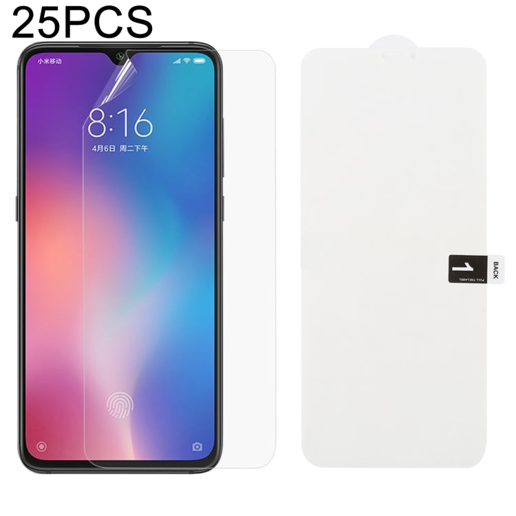 25-piece hydrogel front screen protector film set on smartphone screen, clear full cover