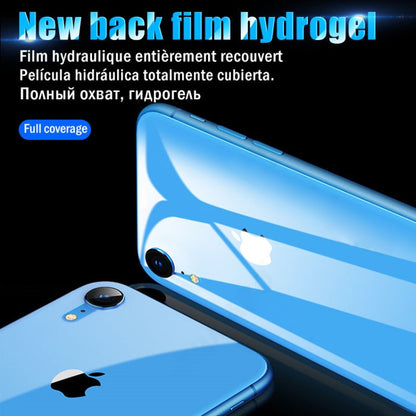 Hydrogel back protector film applied on blue phone back, full-coverage