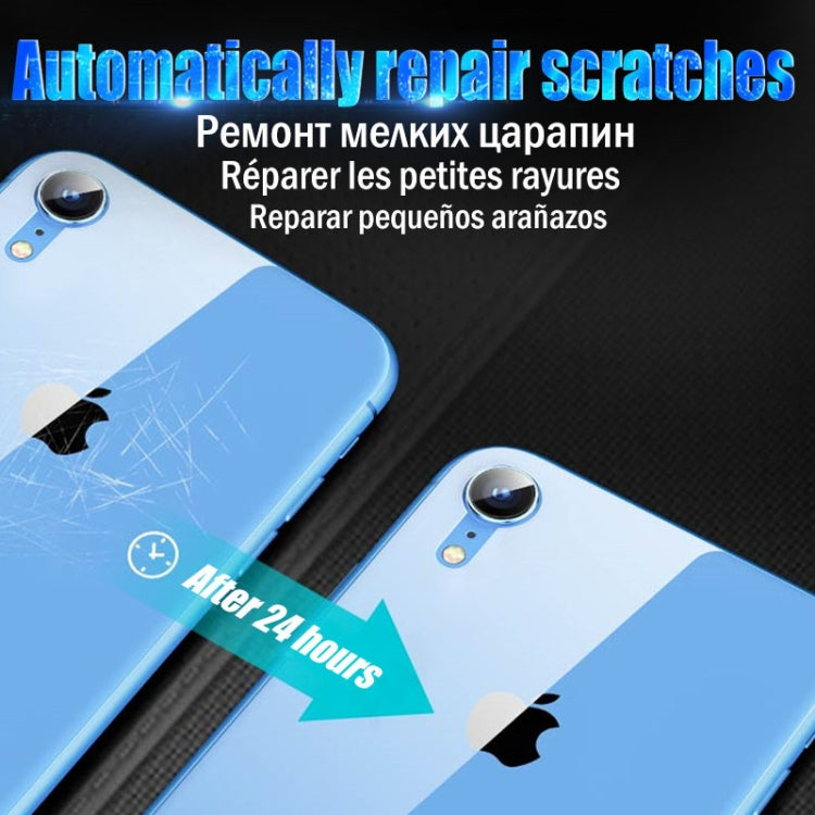 Hydrogel back protector film on blue phone back, scratch-repair look