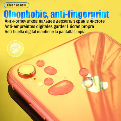 Hydrogel back protector film on orange phone back, anti-fingerprint coating
