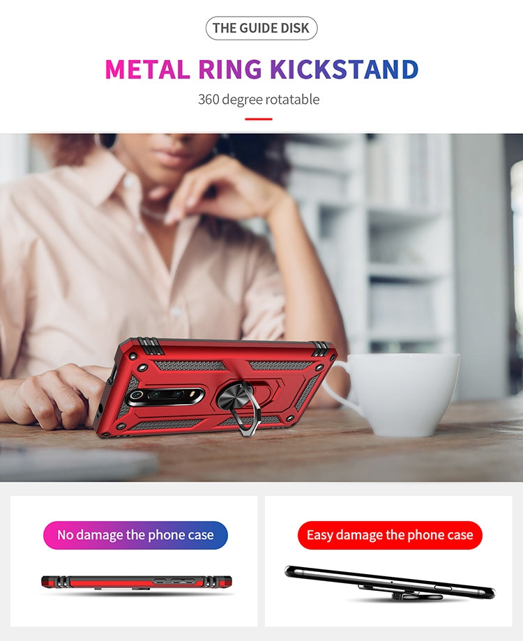 Red metal ring kickstand rugged phone case with side grip and camera cutout