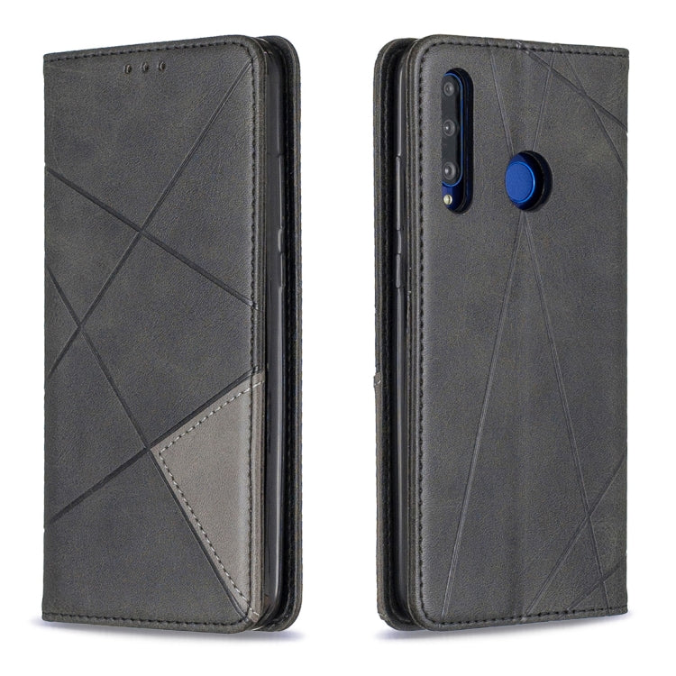 Dark gray leather-look phone wallet case with rhombus texture and edge stitching