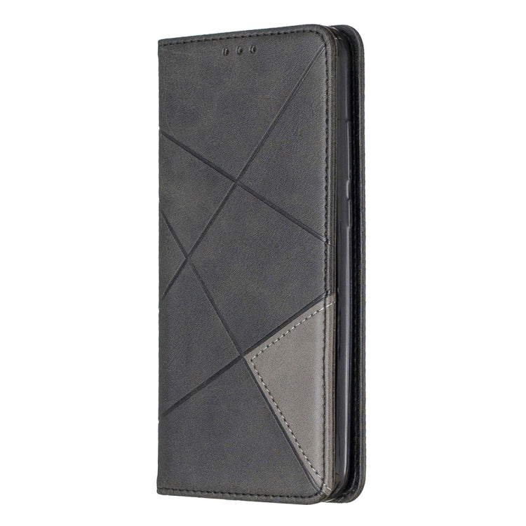 Dark gray leather-look phone wallet case with rhombus pattern front panel