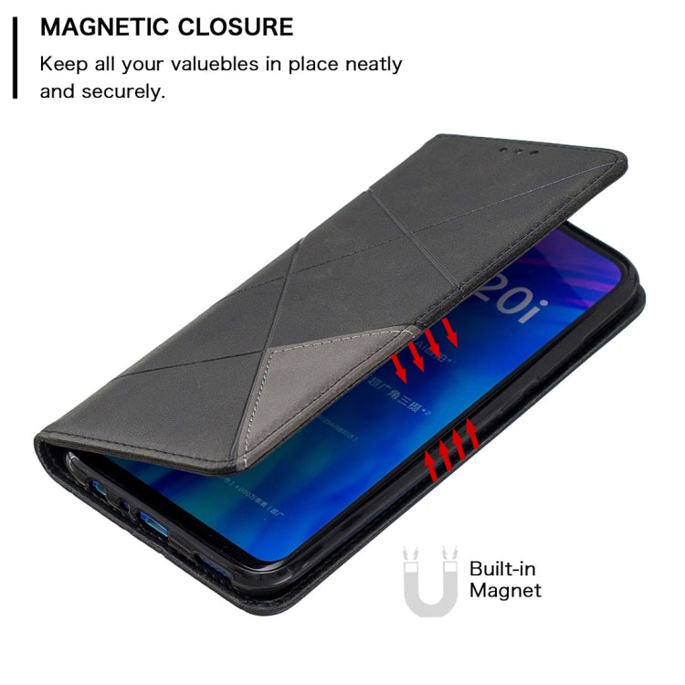 Dark gray flip phone wallet case with magnetic closure and stand, blue screen visible