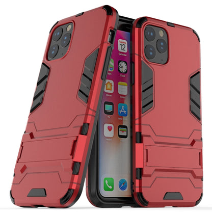 Shockproof phone case with holder, red rugged shell with camera cutouts