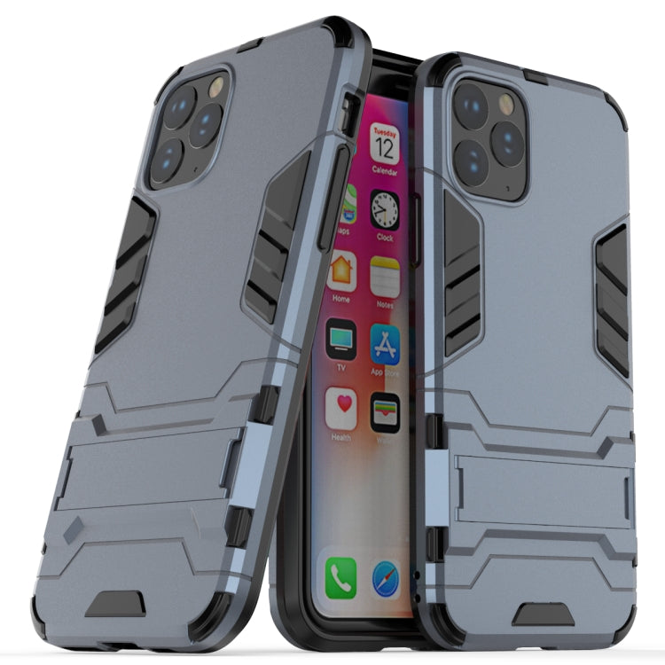 Shockproof phone case with holder, light gray-blue rugged bumper with side cutouts