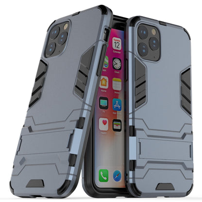 Shockproof phone case with holder, light gray-blue rugged bumper with side cutouts