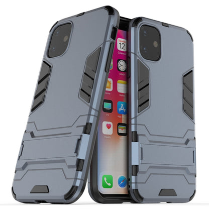 Shockproof phone case with holder, light gray-blue rugged shell with camera cutouts