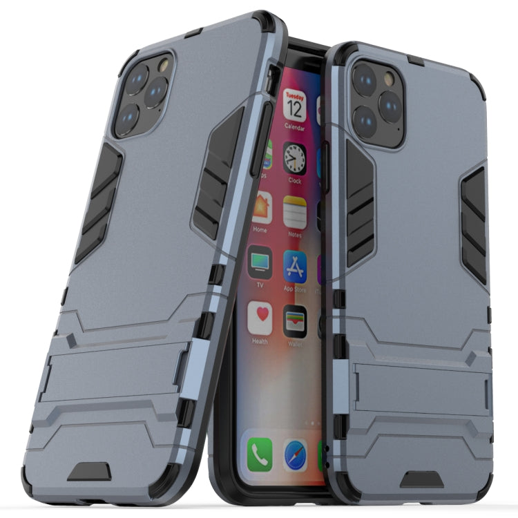 Shockproof phone case with holder, light gray-blue rugged shell with camera openings