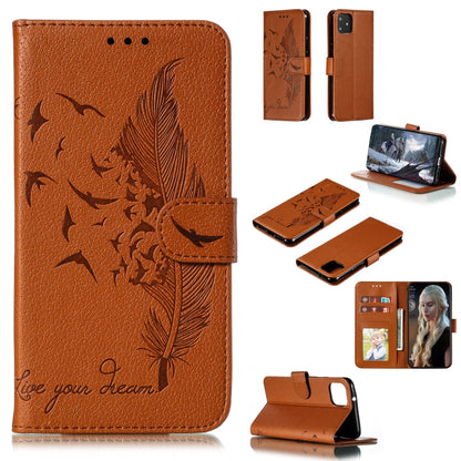Brown feather pattern flip phone wallet case with card slots