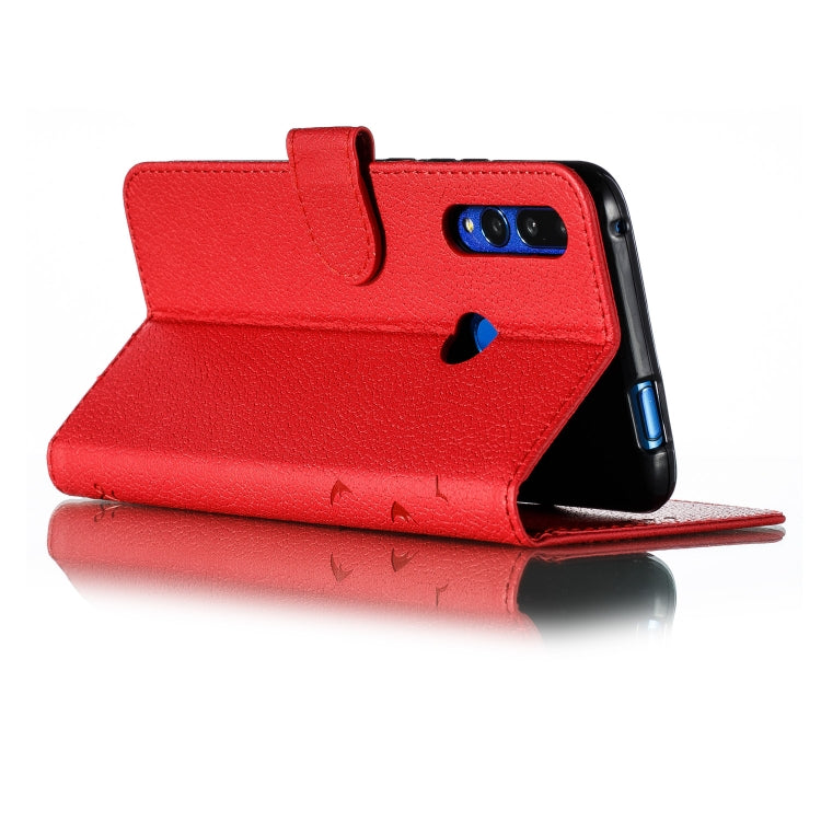 Red litchi leather flip wallet case with feather pattern and stand viewing mode