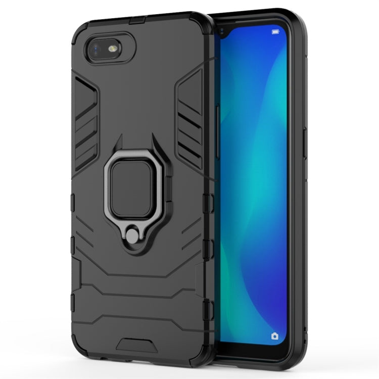 Black shockproof phone case with magnetic ring holder, raised camera and screen edges