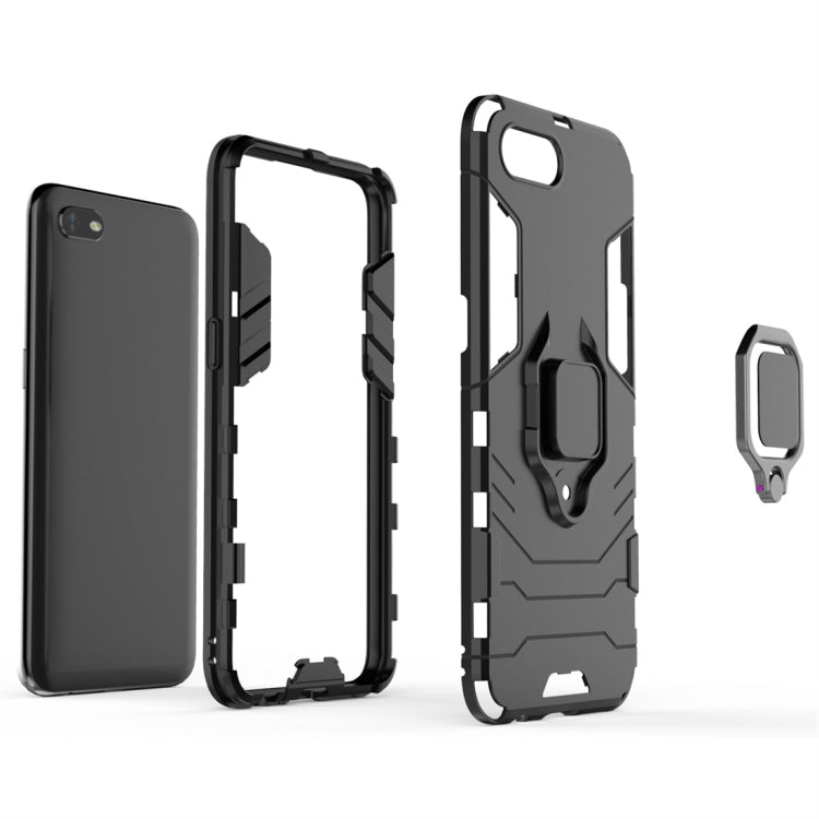 Black shockproof phone case set, including back cover and raised magnetic ring holder