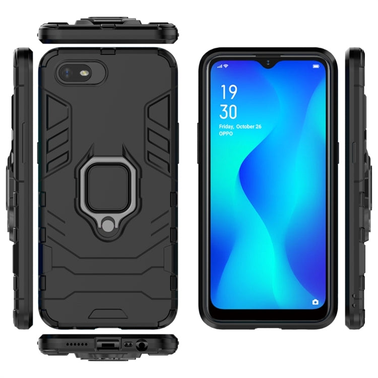 Black shockproof phone case with magnetic ring holder, port cutouts and side grips