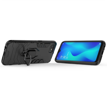 Black shockproof phone case with built-in magnetic ring holder and stand-like grip