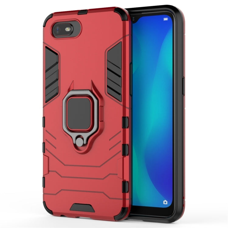 Red rugged shockproof phone case with magnetic ring holder and raised edges