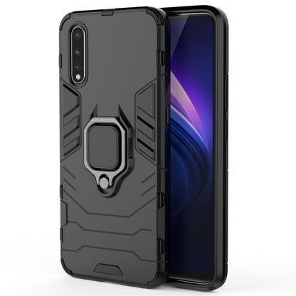 Black shockproof phone case with magnetic ring holder and camera protection