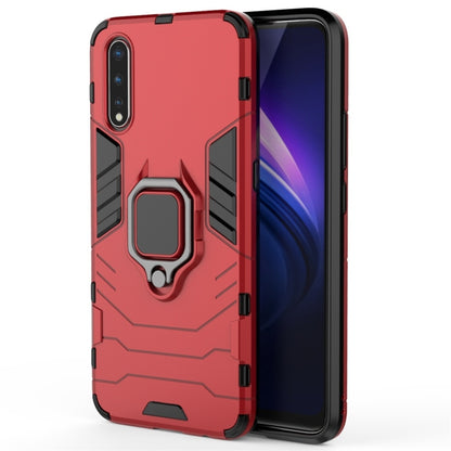 Red rugged shockproof case with magnetic ring holder, textured side grip panels