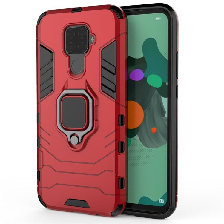 Red rugged shockproof phone case with magnetic ring holder, dual camera cutouts