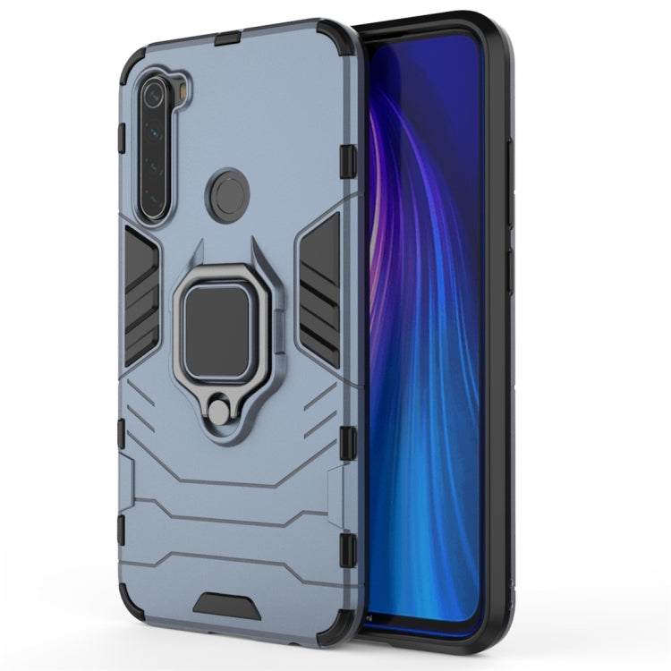 Rugged shockproof phone case in light gray with ring grip and camera protection