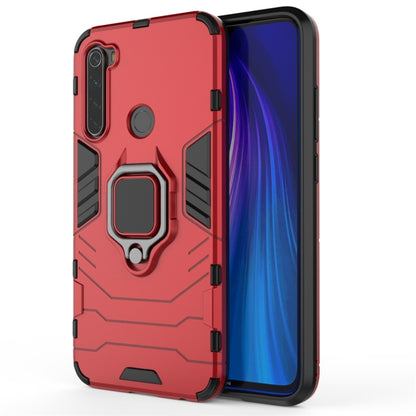 Rugged shockproof phone case in red with ring grip and camera cutout