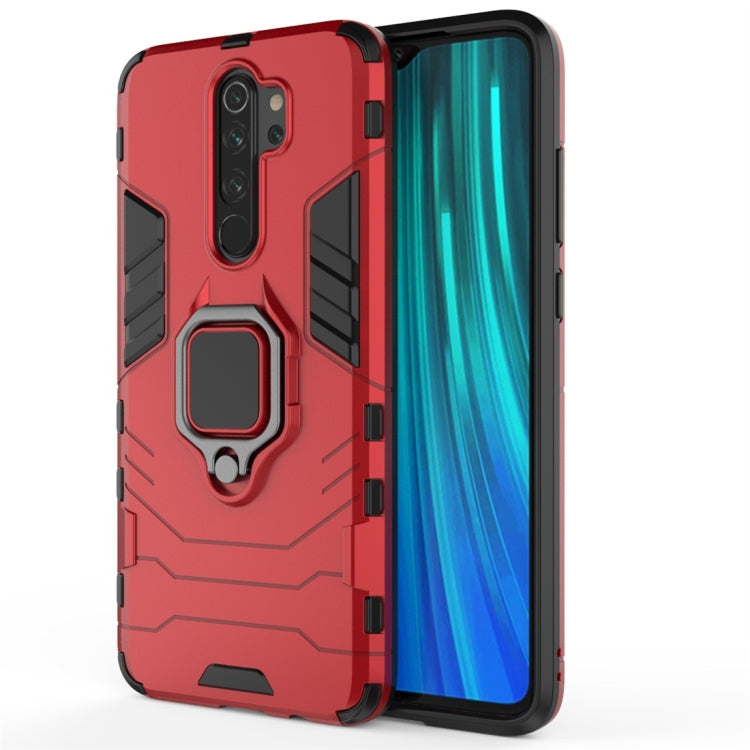 Rugged shockproof phone case in red with ring kickstand and protective corners