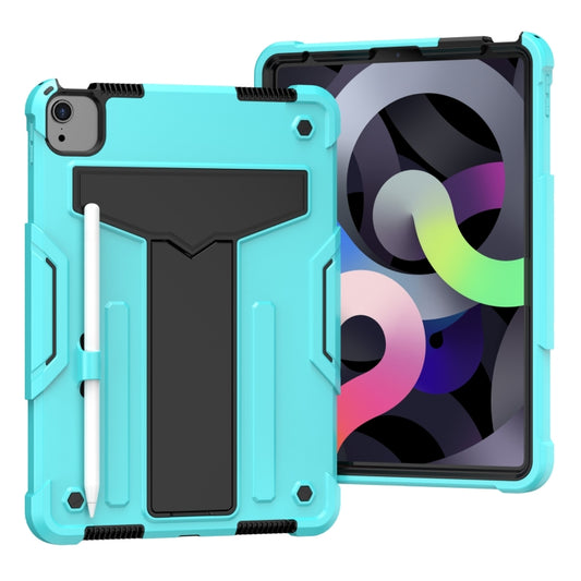 Mint blue tablet case with black shockproof bumper and built-in kickstand