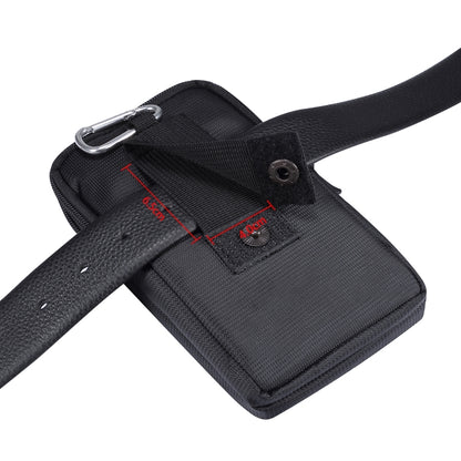 Black phone waist pack close-up with adjustable strap and carabiner ring