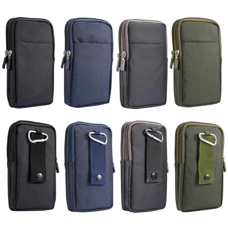 Four-color phone waist pouches with zipper and cord strap, multiple angles