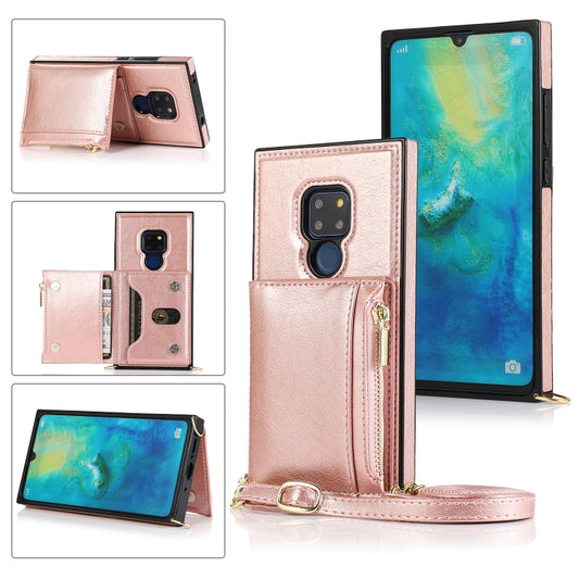 Rose gold square zipper wallet phone case with card slots and cross-body strap