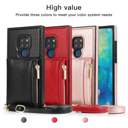 Phone wallet zipper case with cross-body strap and card slots; black, red, and rose shown