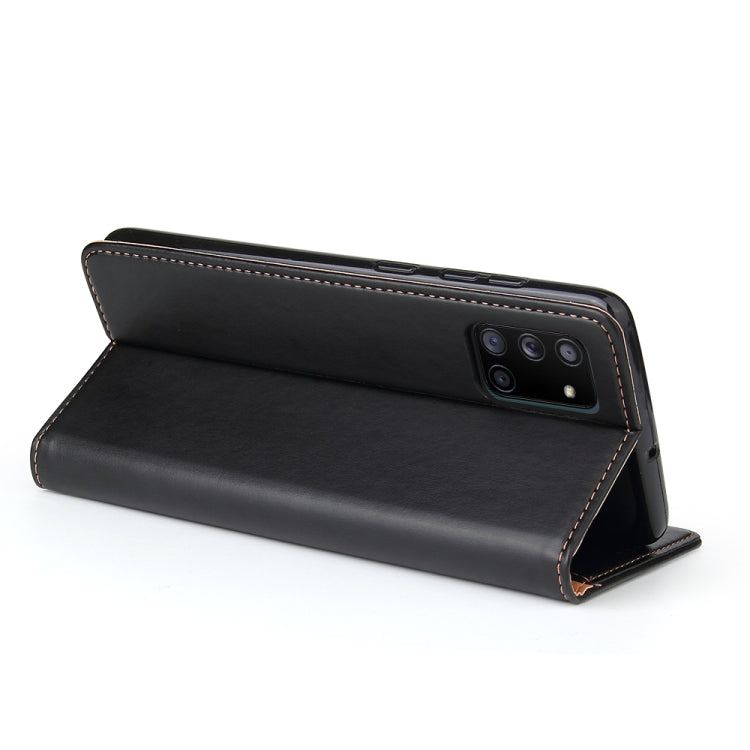 Black PU leather flip wallet case with stand fold; exposed camera window.