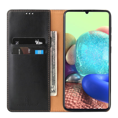 Black PU leather flip case with card slots; phone opened to show inner pockets.