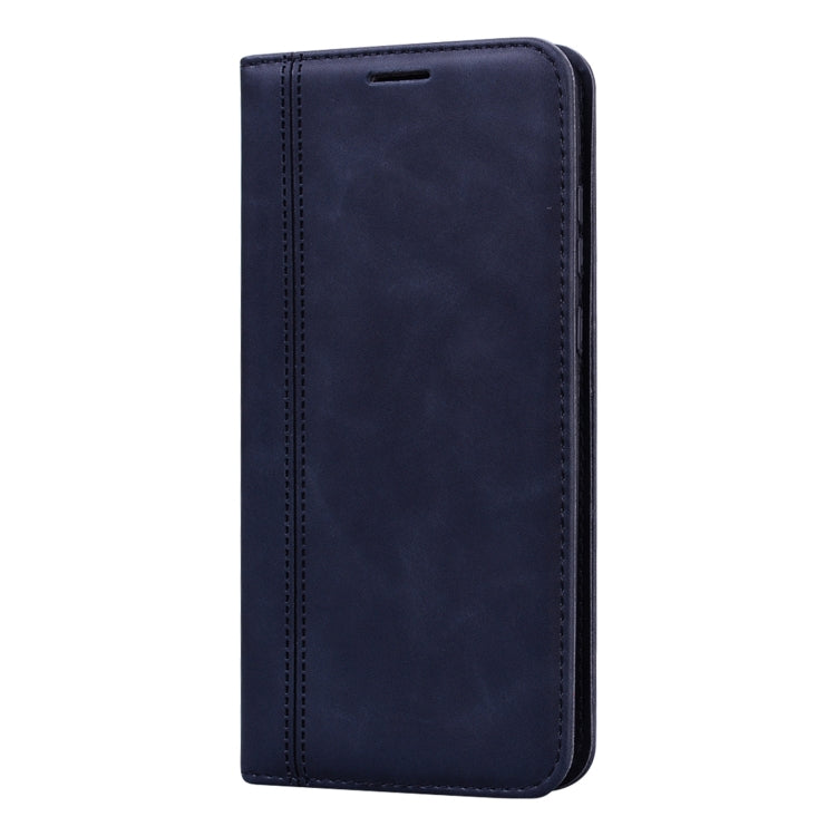 Dark blue magnetic flip PU leather phone case front view