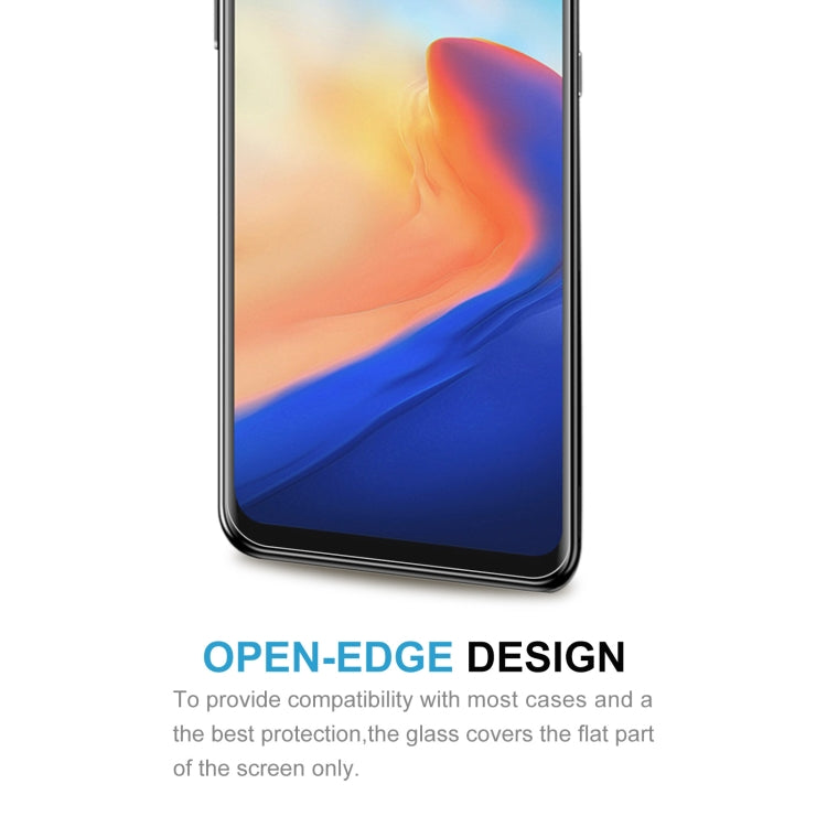 Tempered glass screen protector applied to a smartphone front screen, rounded 2.5D edges