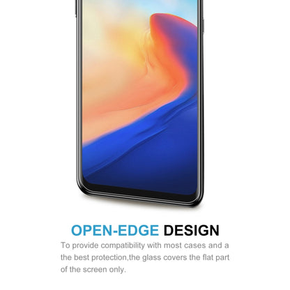 Tempered glass screen protector applied to a smartphone front screen, rounded 2.5D edges