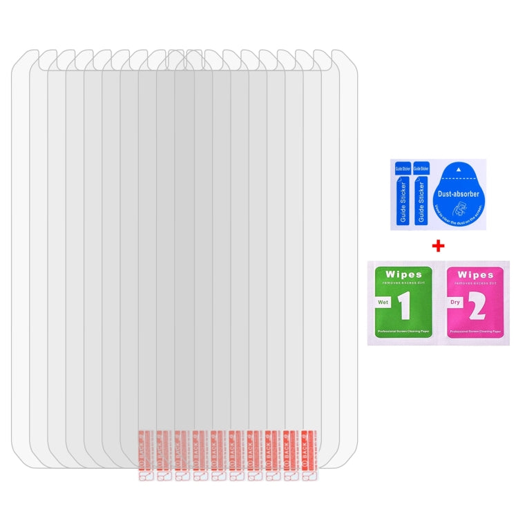 Set of 20 clear tempered glass screen protectors stacked in protective packaging