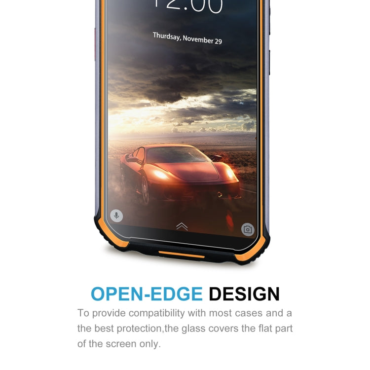 Tempered glass screen protector with open-edge design to fit phone cases on the sides.