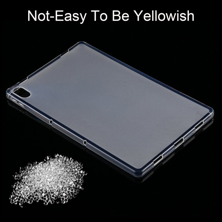Transparent TPU tablet case laid flat with slim protective border and side cutouts
