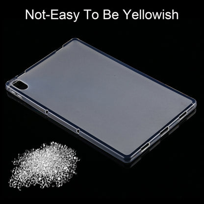 Transparent TPU tablet case laid flat with slim protective border and side cutouts
