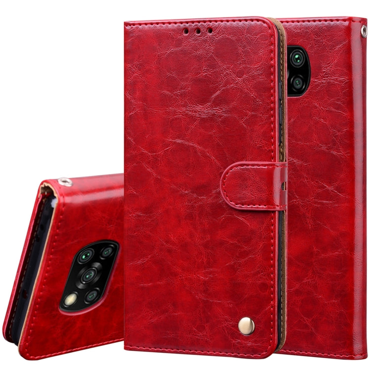 Red oil-wax textured flip leather phone case with card slot and magnetic snap holder