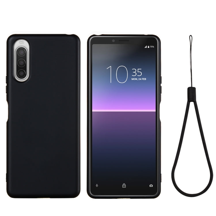 Black liquid silicone shockproof full-coverage phone case with lanyard, Xperia 5 II