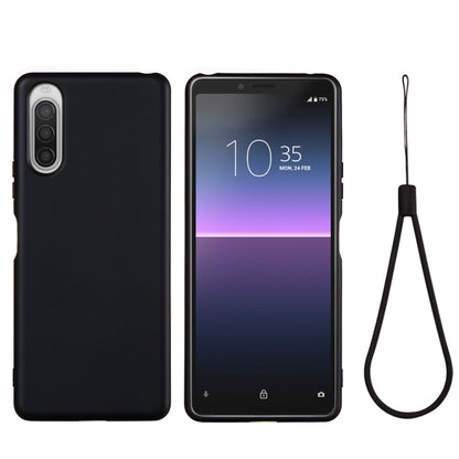 Black liquid silicone shockproof full-coverage phone case with lanyard, Xperia 5 II