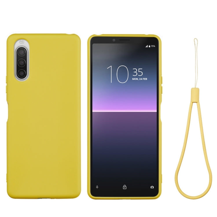 Yellow liquid silicone shockproof full-coverage phone case with lanyard for Xperia 5 II