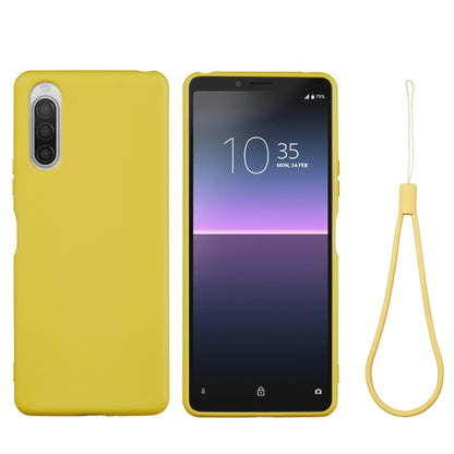 Yellow liquid silicone shockproof full-coverage phone case with lanyard for Xperia 5 II