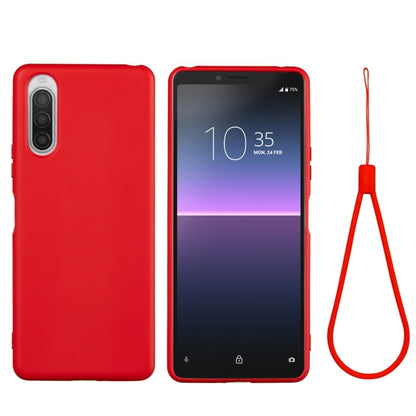 Red liquid silicone shockproof full-coverage phone case with lanyard for Xperia 5 II