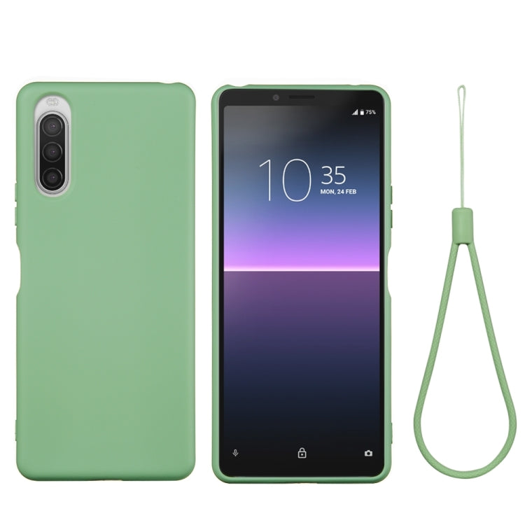 Green liquid silicone shockproof full-coverage phone case with lanyard for Xperia 5 II