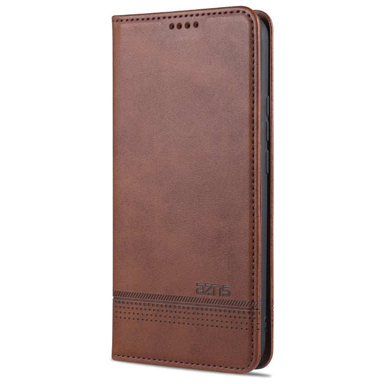 Dark brown magnetic flip leather case with card slots, slim front cover
